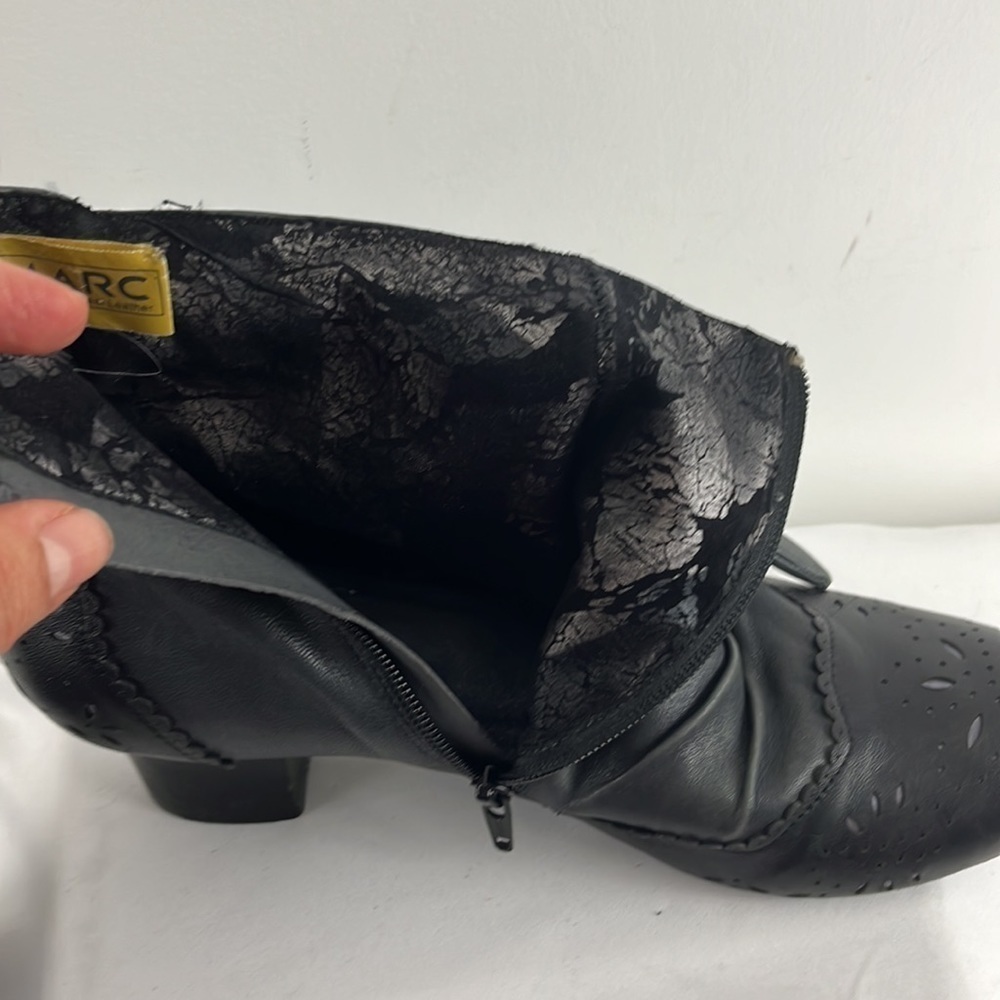 Marc Grey & Black Leather Booties w/ Eyelet Embellishments - Picture 12 of 13